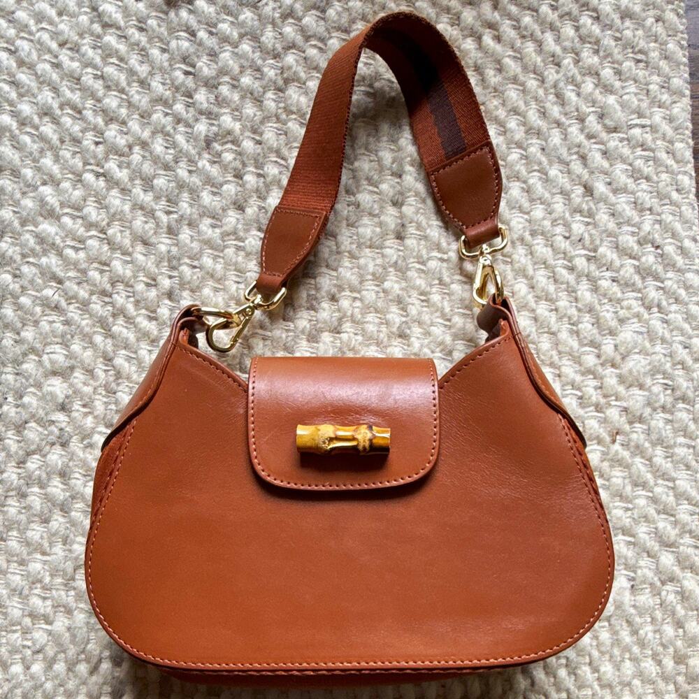Mark & Graham Brown Leather Shoulder Bag, Detachable Strap, Magnetic, Gold